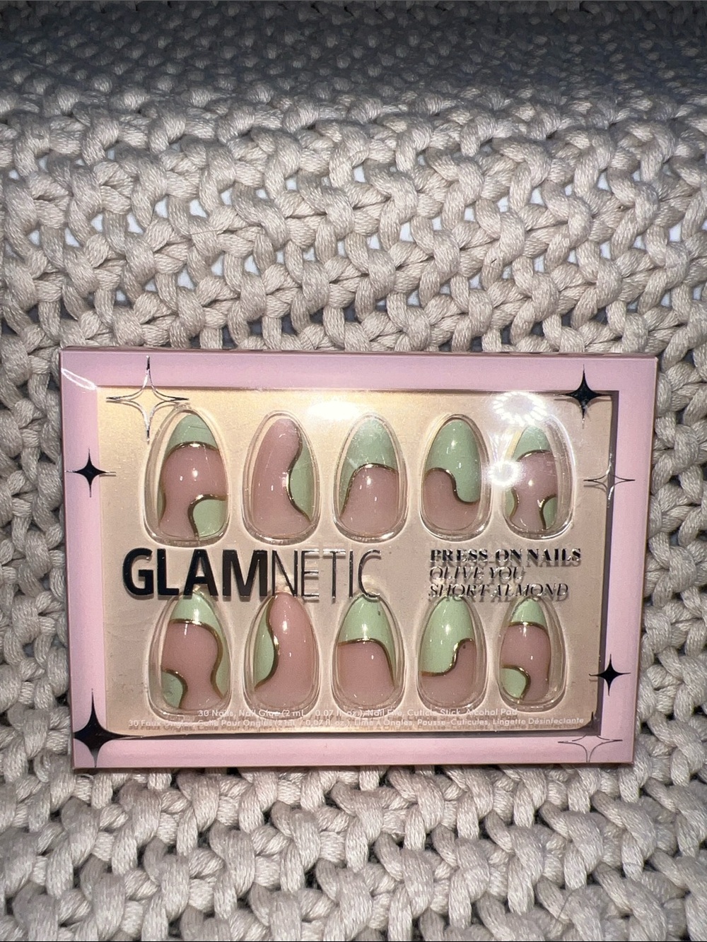 GLAMnetic Short Almond Press-On Nails in Pink & Mint Swirl